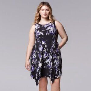 EUC Simply Vera Black Purple Pleated Sleeveless Dress, WS